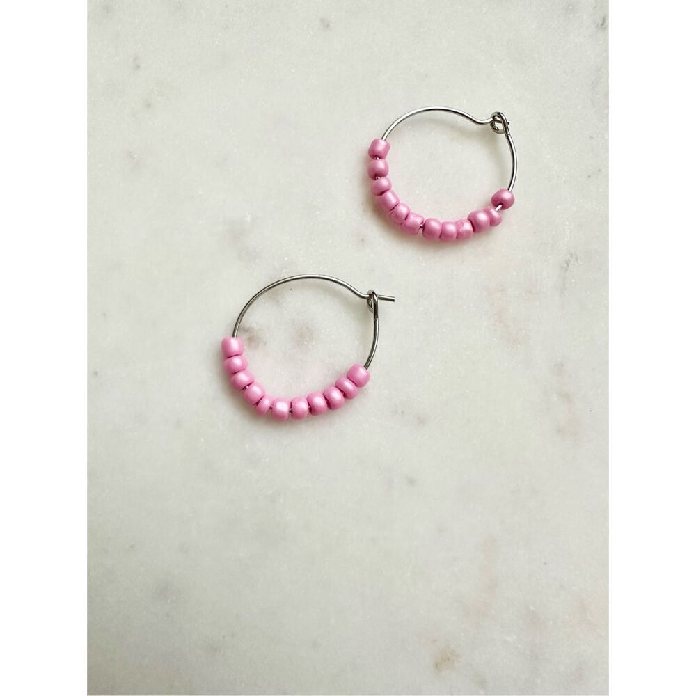 Pink petit beaded hoop earrings